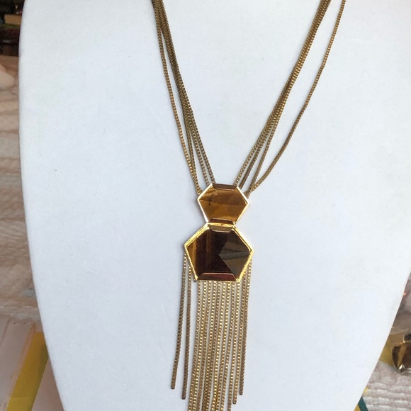 REDUCED Vincent Camuto Tigers Eye Gemstones Fancy Cut Gold Chain Necklace - Picture 3 of 8